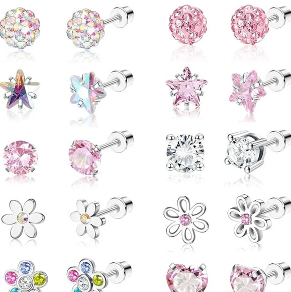 12Pairs Hypoallergenic Earrings for Girls Women Surgical Steel Screw Back Cute K - Picture 4 of 6